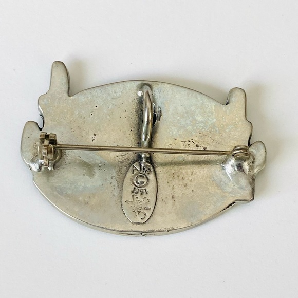 Vintage Signed ALIA 1991 Cactus Moon Enamel Inlay Brooch Pin Pendant - Picture 3 of 3